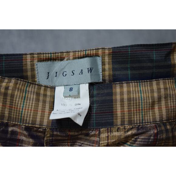 Jigsaw 100% Silk Plaid Midi Skirt – Blue and Bronze – Size 8 - Picture 4 of 4